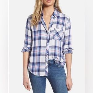 Rails Hunter Plaid Button Down Shirt Flannel Ivory Bluebell Pink Size Large
